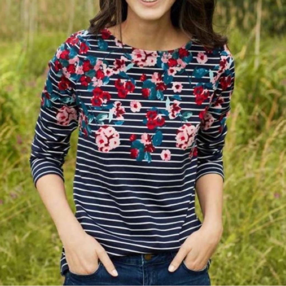 Joules Floral Harbour Print Breton Top Sz 10 NWT